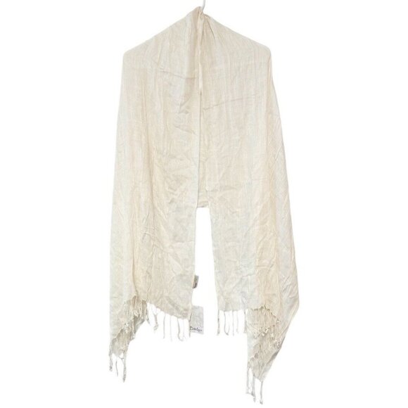 New Bindya NY Ivory Boho Fashion Scarf Sheer Mesh Tassel Fringe Wrap‎ 25”x72” - Picture 1 of 8